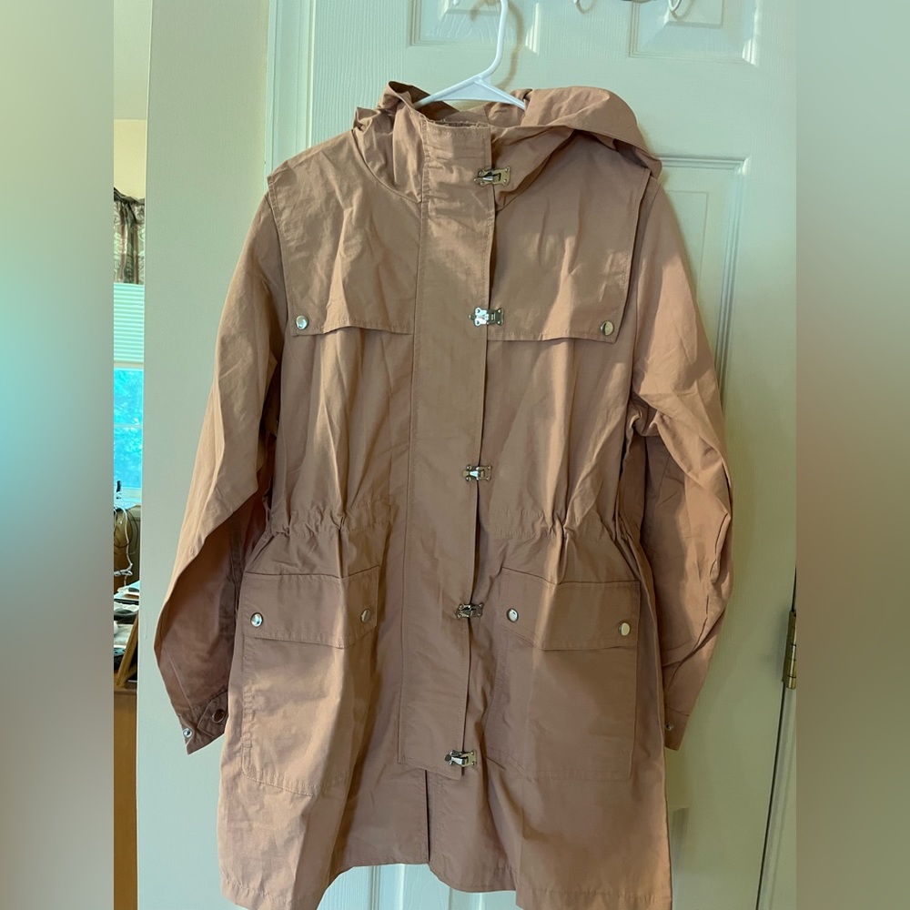 J Crew NWT Pink/Salmon Colored Jacket. Cinched waist and hood. Size Medium